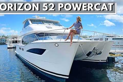 HORIZON PC52 Power Catamaran Sky Lounge vs Open Flybridge Yacht Tour / Liveaboard Boat