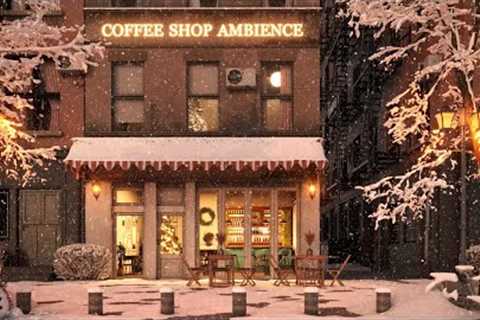 Winter Wonderland at Coffee Shop Ambience with Relaxing Smooth Jazz Music and Snowfall