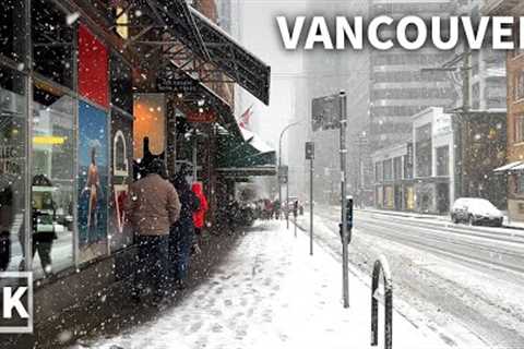 【4K】Snowy Walk in Downtown Vancouver from Morning to Night, DEC 2022 (Relaxing Sounds Of Snowfall  )