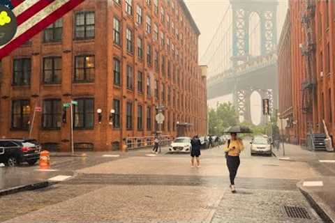 Heavy Rain New York - Summer Rain Walking - Brooklyn Dumbo, [4K ]