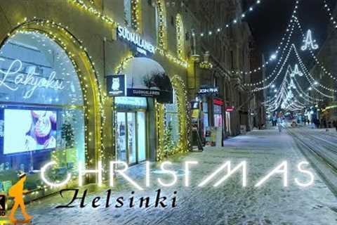 Christmas 2022 Snow Walk in Helsinki, Finland, Urban Night Walk, 4K Binaural