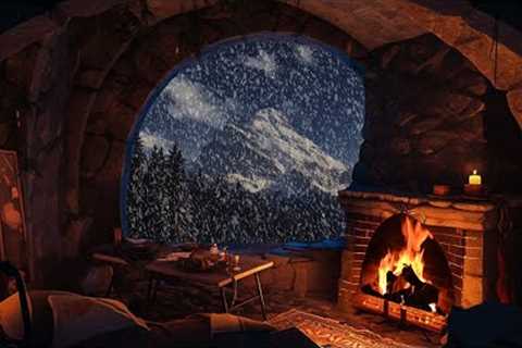 🔴 Feel the winter wonderland | Comfortable fireplace sound | Enchanting Cave scenic mountains Views