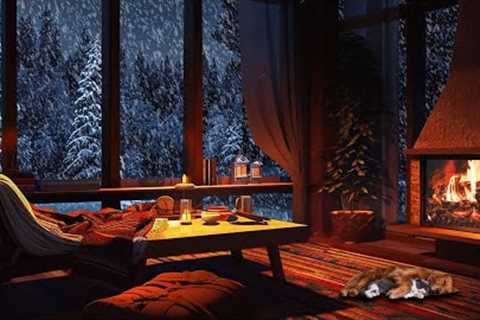 Relaxing Blizzard with Cozy Crackling Fireplace | Winter Wonderland Scenic for Sleep & Stress..