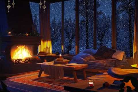 Relaxing blizzard sounds and crackling fireplace | Reduce stress with a winter wonderland | 11Hrs