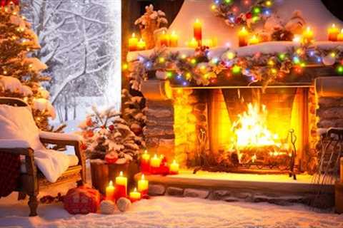 Relaxing Christmas Music Snow Falling 🎄 Cozy Christmas Fireplace Instrumental 🔥 Christmas Carols
