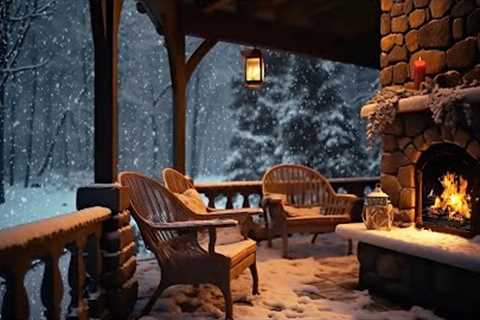 Winter Cozy Porch Ambience with Beautiful Relaxing Music and Falling Snow for Relaxation or Sleep